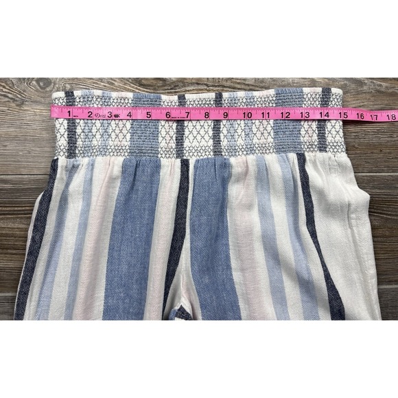 Indigo Rein Linen Blend Striped Wide Leg Pants Elastic Waist Pull-On Size L - Picture 5 of 11
